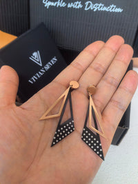 Geometric Two Tone Titanium Double Triangle Drop Statement Earrings