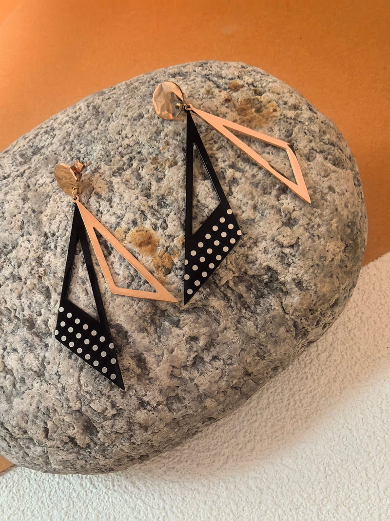 Geometric Two Tone Titanium Double Triangle Drop Statement Earrings