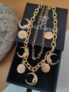 Double Strand Gold Sun & Moon Charms Layered Necklace