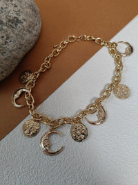 Double Strand Gold Sun & Moon Charms Layered Necklace