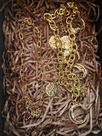 Double Strand Gold Sun & Moon Charms Layered Necklace