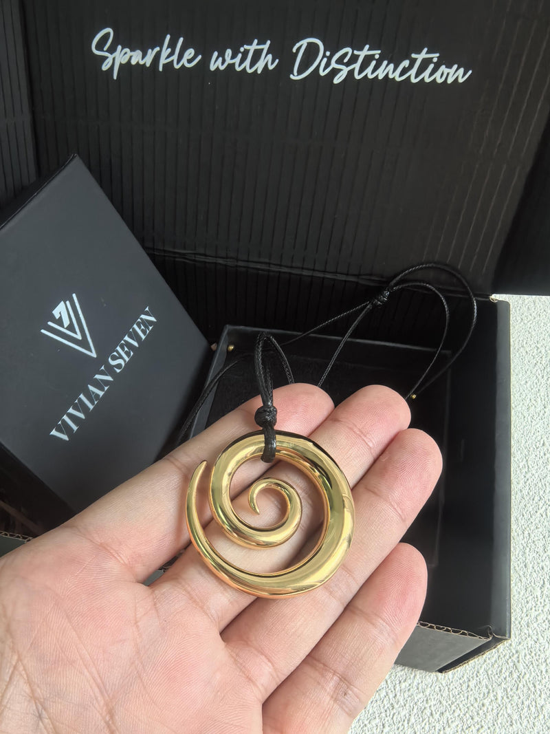 Wax Cord Stainless Steel Spiral Pendant Necklace, Rope Necklace, Gold Plate Necklace, Fashion Necklace, Trendy Necklace, Chic Necklace