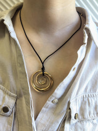 Wax Cord Stainless Steel Spiral Pendant Necklace, Rope Necklace, Gold Plate Necklace, Fashion Necklace, Trendy Necklace, Chic Necklace