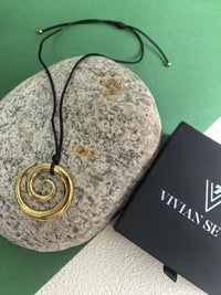 Wax Cord Stainless Steel Spiral Pendant Necklace, Rope Necklace, Gold Plate Necklace, Fashion Necklace, Trendy Necklace, Chic Necklace