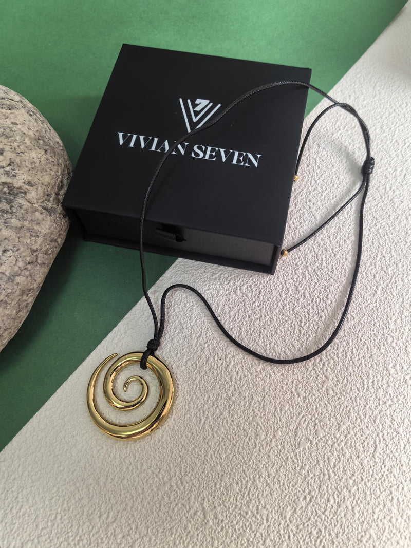 Wax Cord Stainless Steel Spiral Pendant Necklace, Rope Necklace, Gold Plate Necklace, Fashion Necklace, Trendy Necklace, Chic Necklace