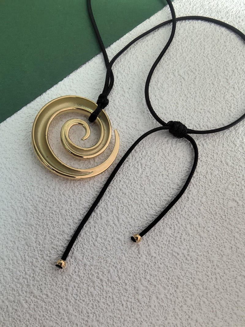 Wax Cord Stainless Steel Spiral Pendant Necklace, Rope Necklace, Gold Plate Necklace, Fashion Necklace, Trendy Necklace, Chic Necklace