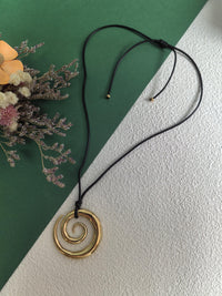 Wax Cord Stainless Steel Spiral Pendant Necklace, Rope Necklace, Gold Plate Necklace, Fashion Necklace, Trendy Necklace, Chic Necklace