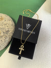 Stainless Steel Rope Chain Rhinestone Ankh Cross Pendant Necklace