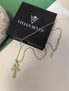 Stainless Steel Rope Chain Rhinestone Ankh Cross Pendant Necklace