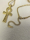 Stainless Steel Rope Chain Rhinestone Ankh Cross Pendant Necklace