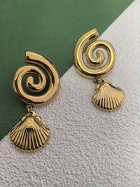 Stainless Steel 18K Gold Plate Swirl Shell Drop Earrings