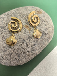 Stainless Steel 18K Gold Plate Swirl Shell Drop Earrings