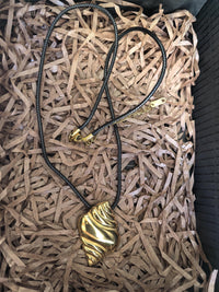 Black Cord 18K Gold Plate Stainless Steel Conch Pendant Necklace