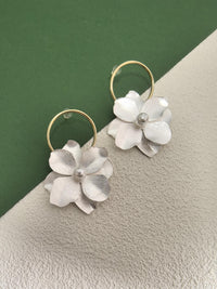 Hoop Camellia Floral Drop Statement Earrings