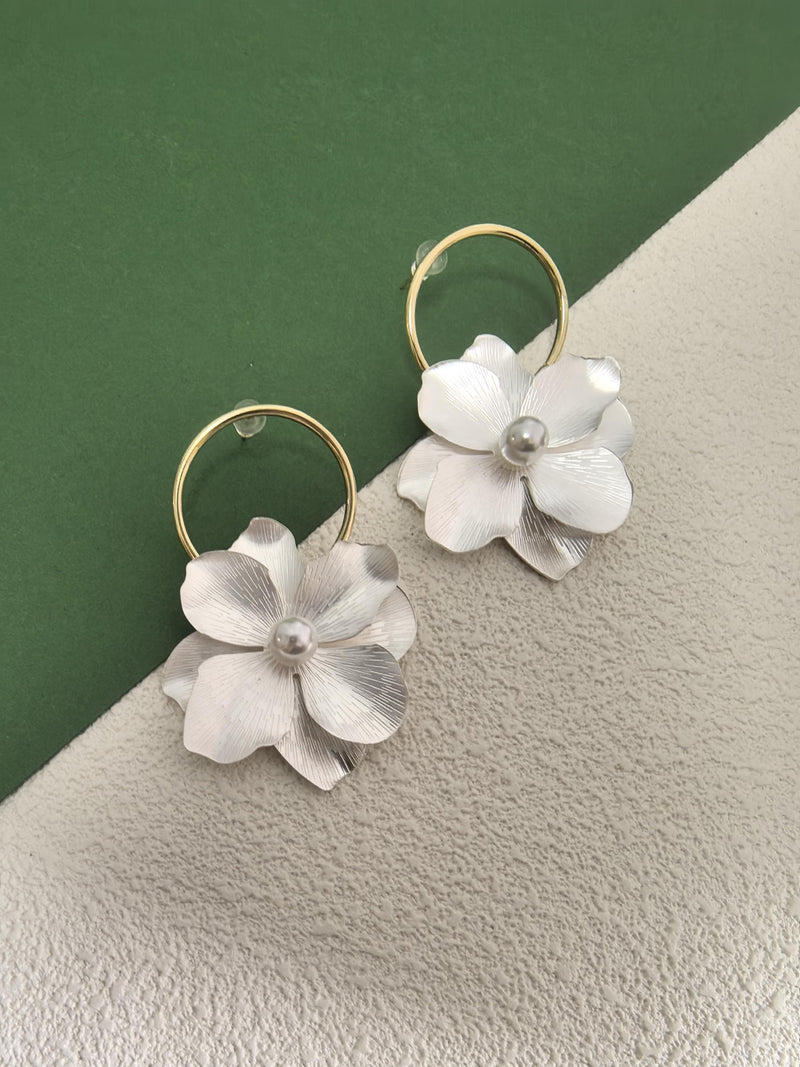 Hoop Camellia Floral Drop Statement Earrings