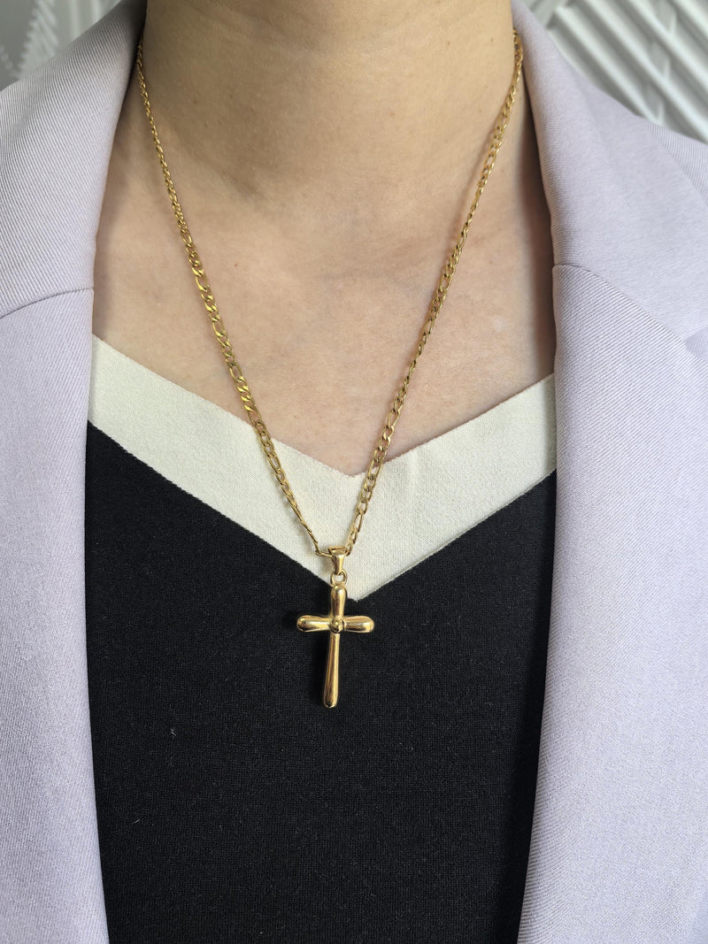 18K Gold Plate Stainless Steel Chain Cross Pendant Delicate Necklace