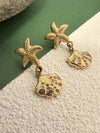 Stainless Steel 18K Gold Plate Starfish Shell Rhinestone Dainty Drop Earrings