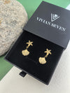 Stainless Steel 18K Gold Plate Starfish Shell Rhinestone Dainty Drop Earrings