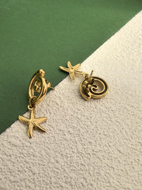 Stainless Steel 18K Gold Plate Swirl Starfish Drop Dainty Earrings