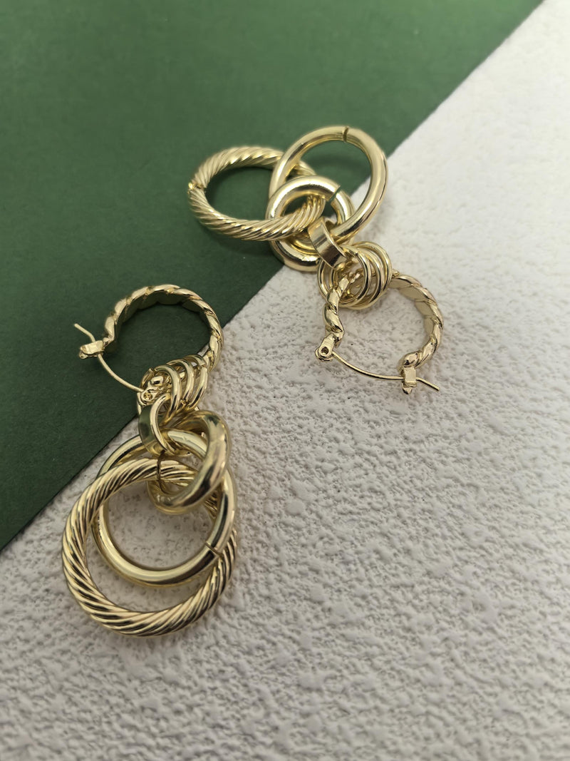 Gold Plate Multi Hoop Drop Earrings