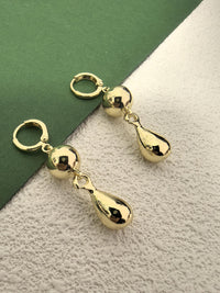 Gold Plate Hoop Teardrop Ball Drop Earrings