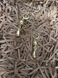 Gold Plate Hoop Teardrop Ball Drop Earrings