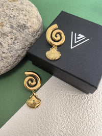 Stainless Steel 18K Gold Plate Swirl Shell Drop Earrings