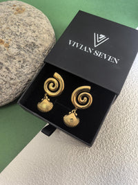 Stainless Steel 18K Gold Plate Swirl Shell Drop Earrings