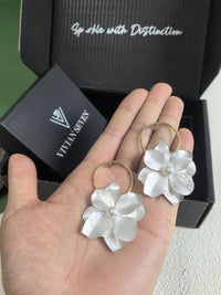 Hoop Camellia Floral Drop Statement Earrings