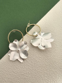 Hoop Camellia Floral Drop Statement Earrings