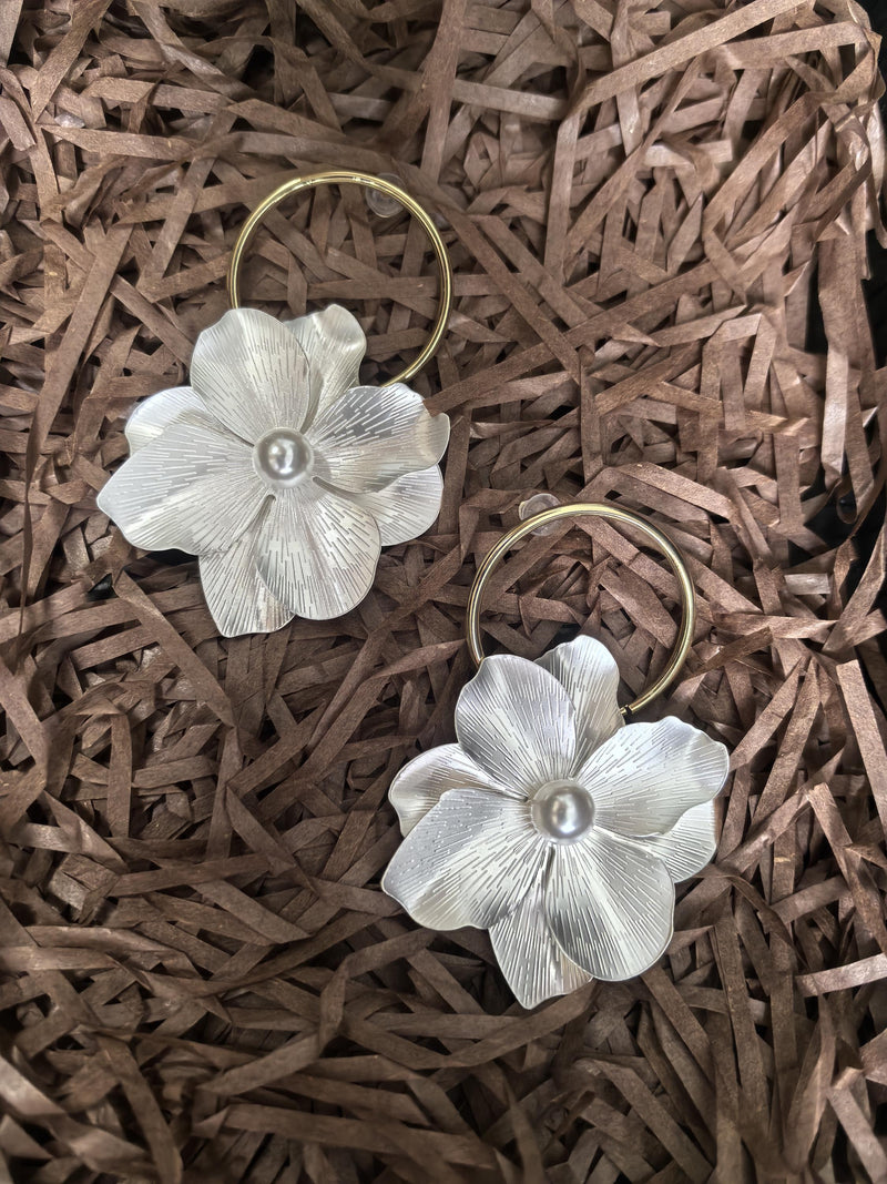 Hoop Camellia Floral Drop Statement Earrings