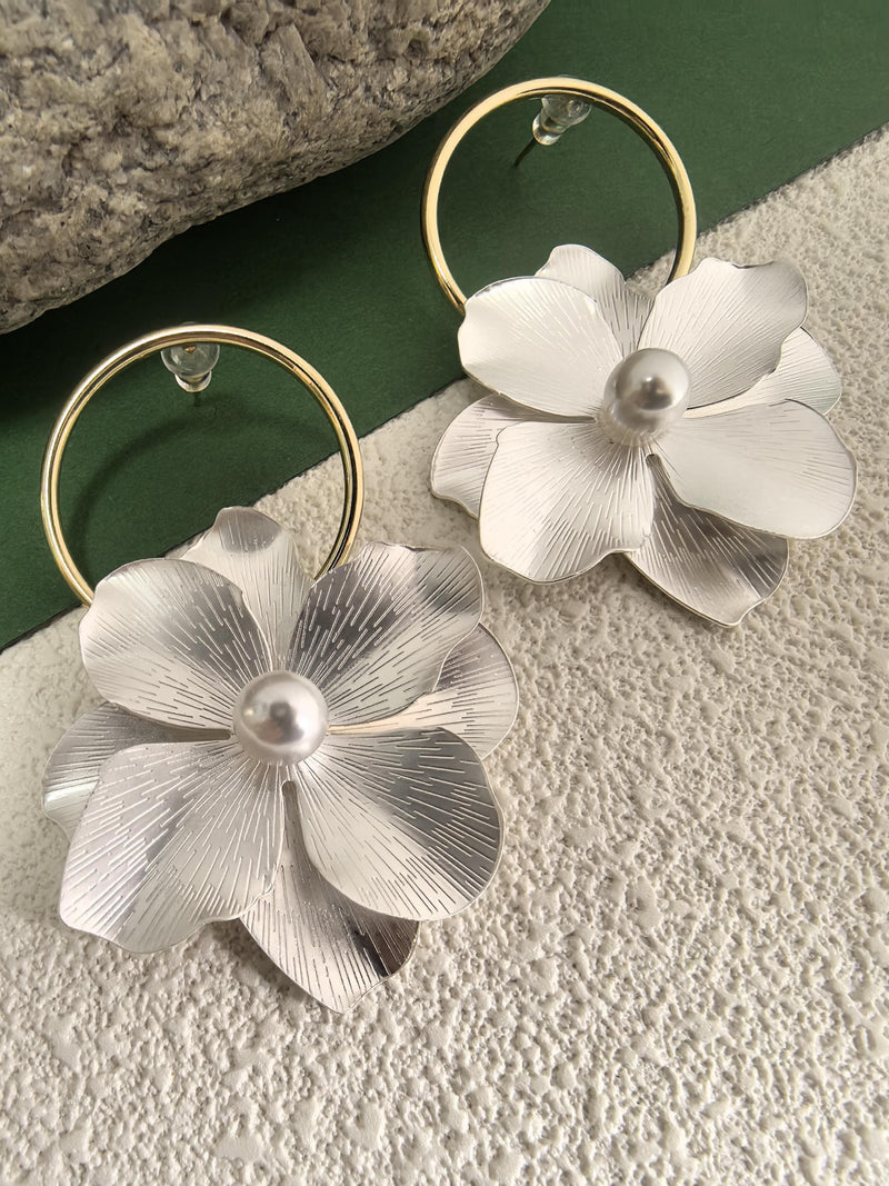 Hoop Camellia Floral Drop Statement Earrings