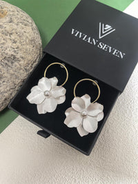 Hoop Camellia Floral Drop Statement Earrings