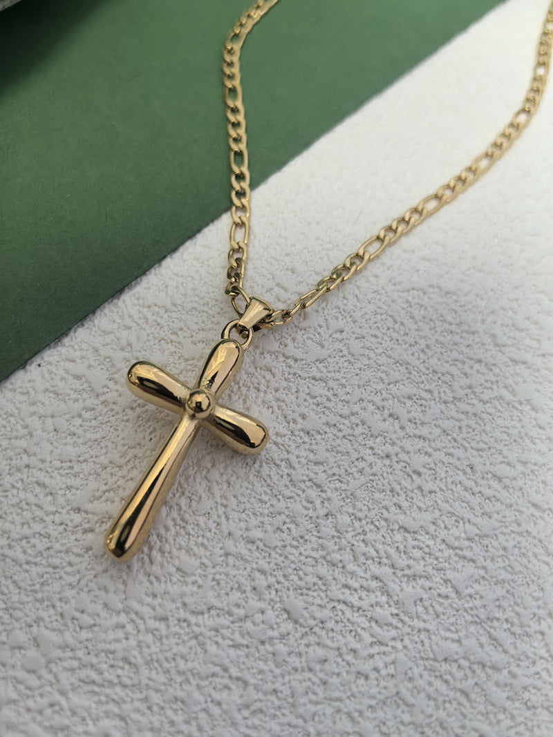 18K Gold Plate Stainless Steel Chain Cross Pendant Delicate Necklace