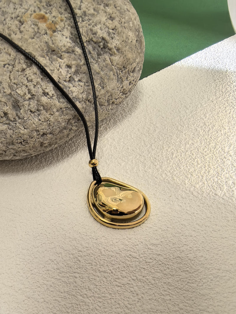 Adjustable Slide Rope 18k-Gold Plate Stainless Steel Minimalist Meteorite Pendant Statement Necklace