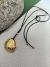 Adjustable Slide Rope 18k-Gold Plate Stainless Steel Minimalist Meteorite Pendant Statement Necklace