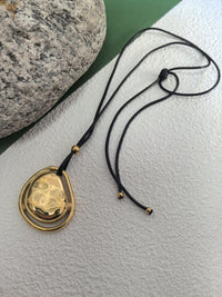 Adjustable Slide Rope 18k-Gold Plate Stainless Steel Minimalist Meteorite Pendant Statement Necklace