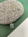 18K Gold Plate Stainless Steel Thin Chain Rectangle Teal Stone Pendant Necklace