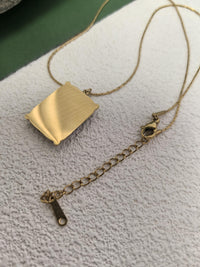 18K Gold Plate Stainless Steel Thin Chain Rectangle Teal Stone Pendant Necklace