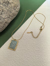 18K Gold Plate Stainless Steel Thin Chain Rectangle Teal Stone Pendant Necklace