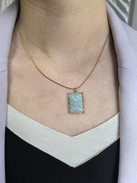 18K Gold Plate Stainless Steel Thin Chain Rectangle Teal Stone Pendant Necklace