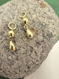 Gold Plate Hoop Teardrop Ball Drop Earrings