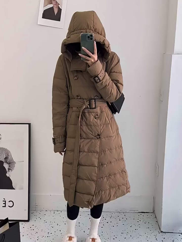 Double Breasted Hooded Down Puffer Coat