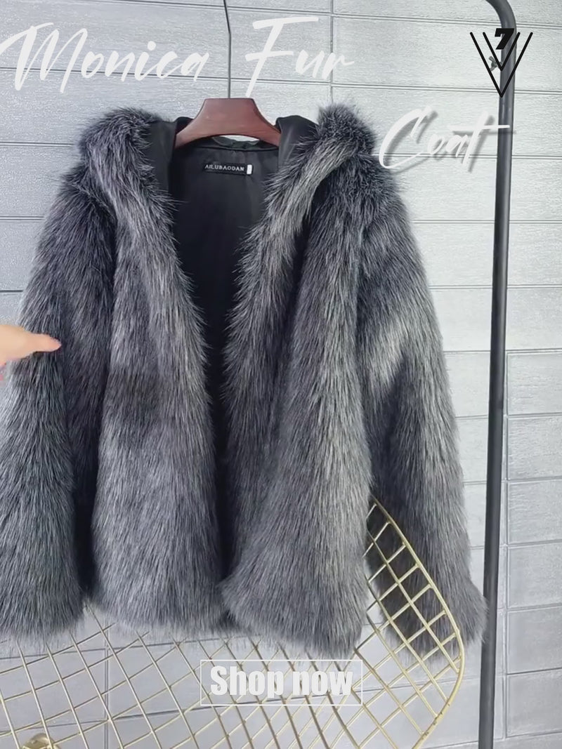 Monica Hooded Crop Faux Fur Coat