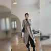 Striped Double Breasted Long Wool Coat