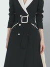 여성 블랙 베이지 컬러 매치 롱 트렌치 드레스 코트