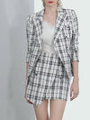 Classic Plaid Notch Blazer & Asymmetric Mini Skirt Suit Set