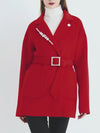 Women Red Wool Coat,Belted Wool Overcoat,Beads Wool Jacket
