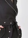 Damen Schwarzes, unregelmäßiges, langes Blazer-Trench-Kleid mit Gürtel