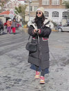 여성 모피 칼라 후드 퀼팅 퍼퍼 블랙 오버사이즈 겨울 파카 코트